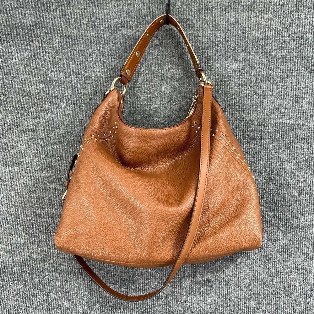 Michael Kors Purse Tan Brown Leather Handbag Shoulder Bag Studded Crossbody - Picture 10 of 14